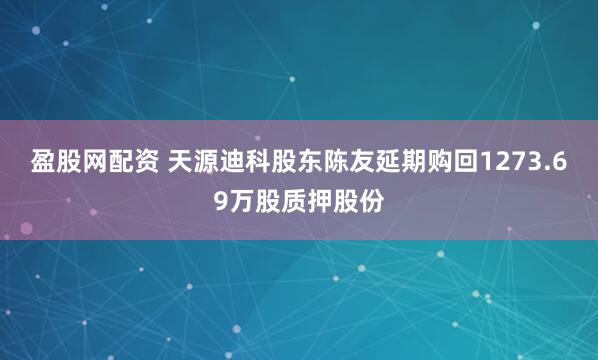盈股网配资 天源迪科股东陈友延期购回1273.69万股质押股份