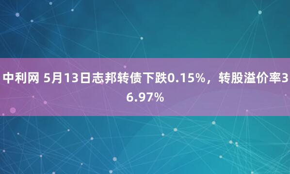 中利网 5月13日志邦转债下跌0.15%,转股溢价率36.97%